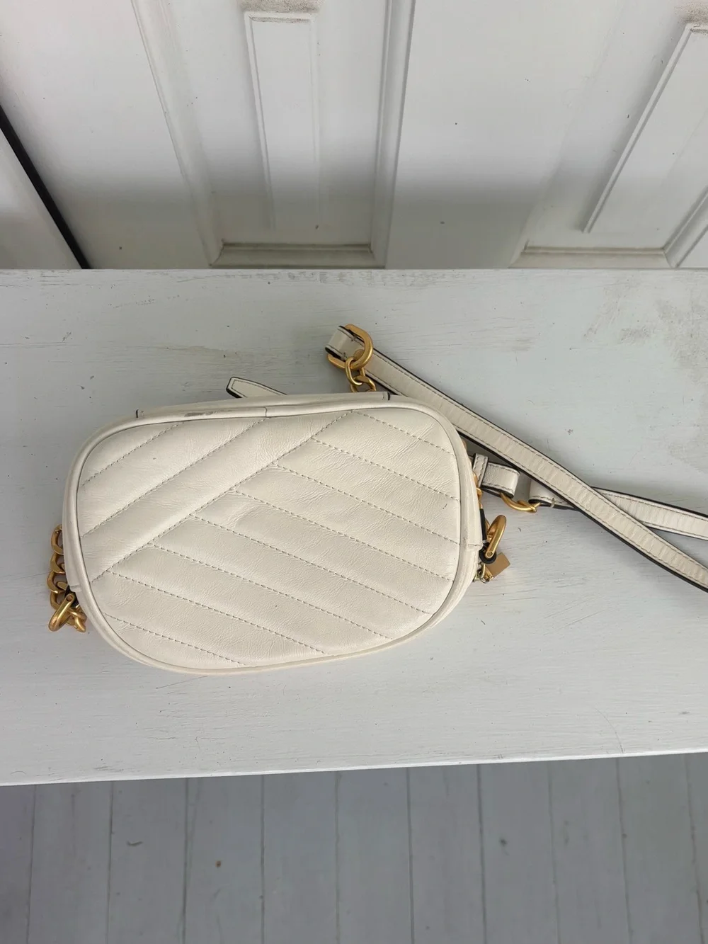 Tory Burch Cream Quilted Leather Chain Crossbody Purse - Picture 3 of 3